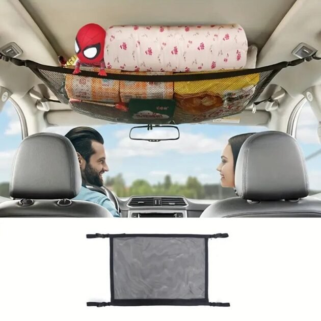 Filet de Rangement de Plafond pour Voiture – Grande Capacité 90x64 cm