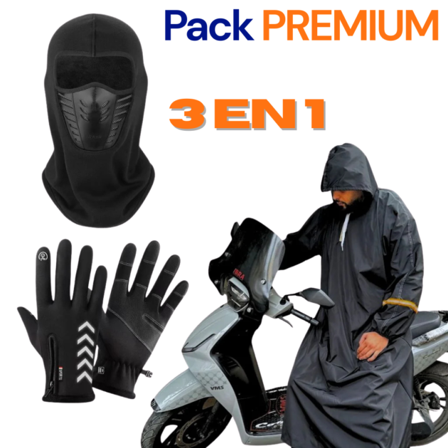 Pack d’Hiver Moto V2 – Combinaison Imperméable , Gants Thermiques , Cagoule Chaude