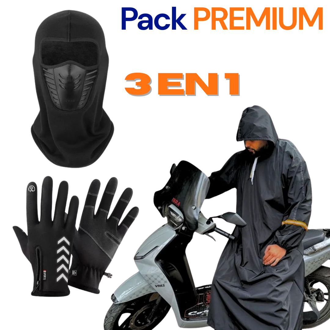 Pack d’Hiver Moto V2 – Combinaison Imperméable , Gants Thermiques , Cagoule Chaude