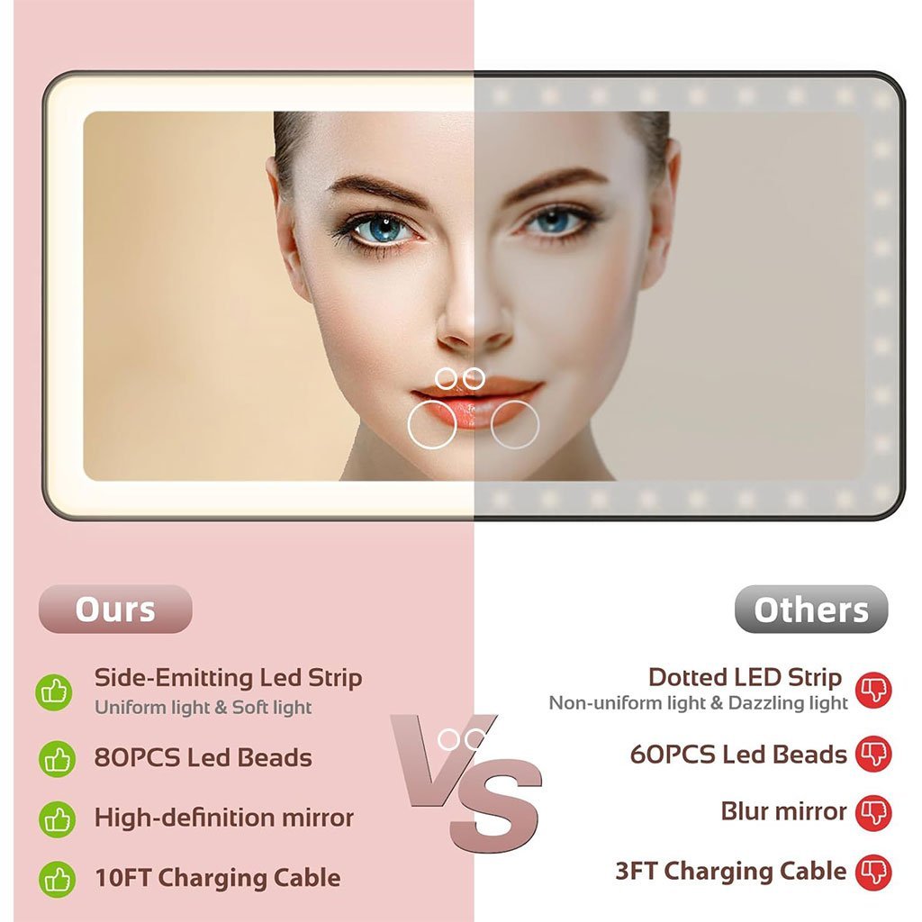 Miroir de courtoisie rechargeable à double boutons – Miroir beauté LED pour voiture - Image 2