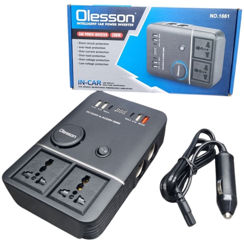 Onduleur de voiture USB Type-C Olesson 1661 220V/200W - Image 2