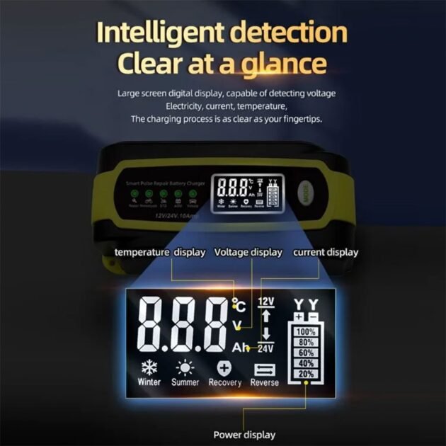 Chargeur de Batterie Voiture Intelligent 12-24V 10A – Puissance et Sécurité