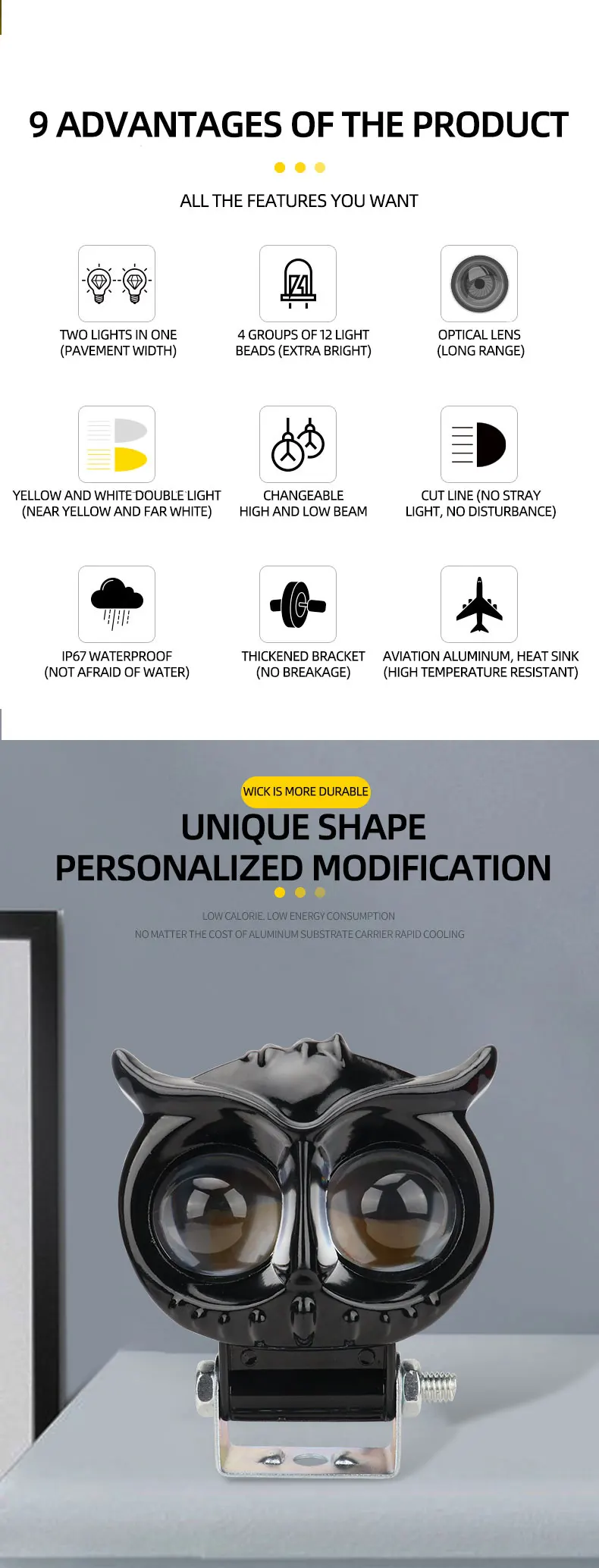 Phares LED de hibou Puissants antibrouillard pour la moto 1Pcs - Image 3