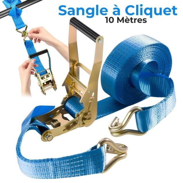 Sangle à Cliquet 10M – Double Crochet Métal Ultra-Résistante