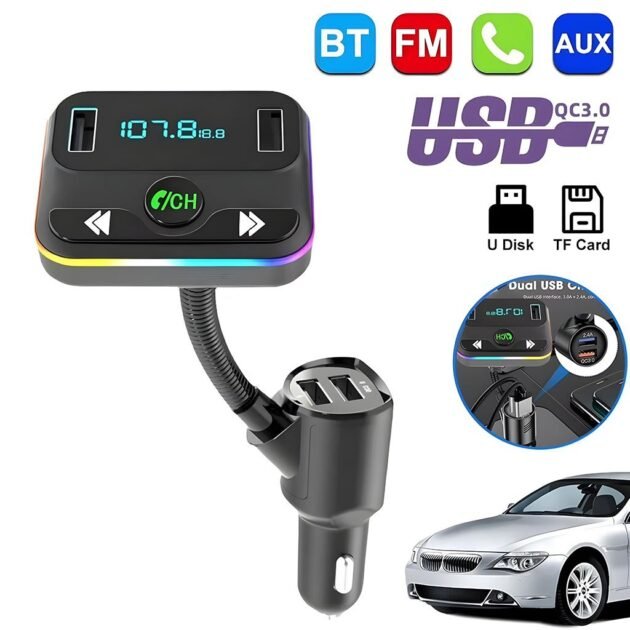 Émetteur FM Voiture avec Chargeur USB et Lecteur MP3 - Connexion AUX Universelle