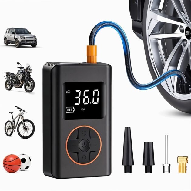 Compresseur d’air pour pneus de voiture avec manomètre numérique
